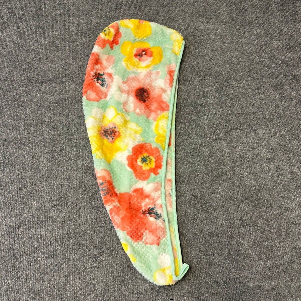 Nanette Lepore Hair Towel Womens OS Mint Green Orange Floral Plush Spa Wrap
